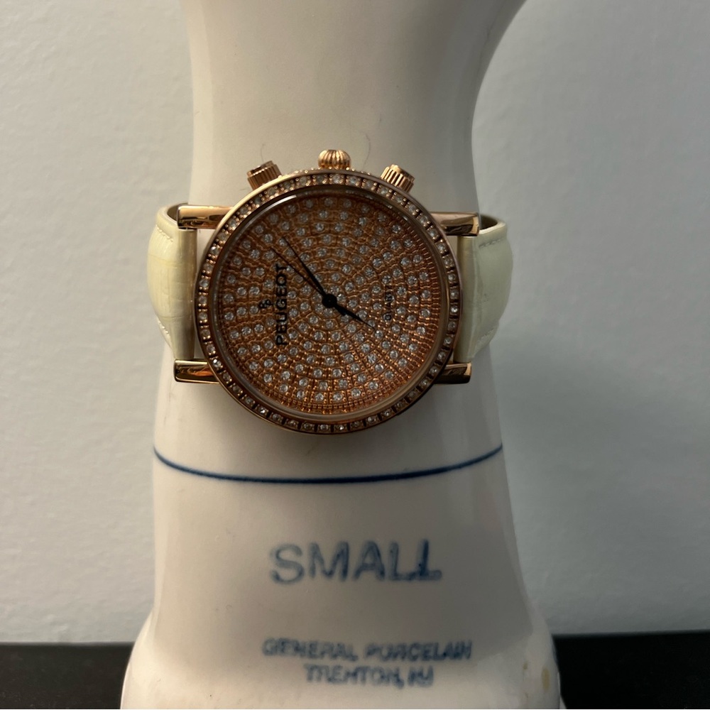 Peugeot crystal watch with leather strap